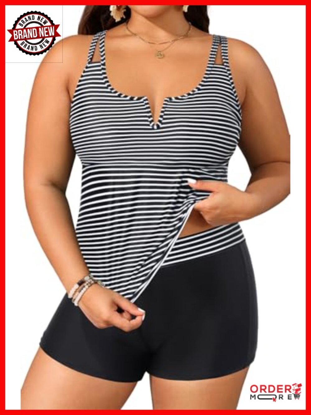 Plus Size Tankini Swimsuit with Shorts Tummy Control V-Wire Two Piece
